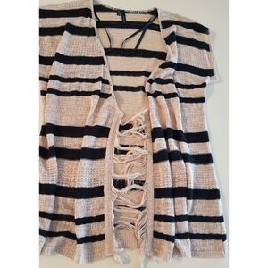 Maurices Knit Open Black Tan Stripe Cardigan Vest 